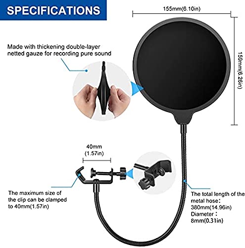 5 Panel Microphone Isolation Shield with Pop Filter | Reflection Filter for Mic | Vocal Booth for Recording