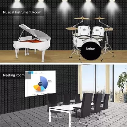 2x12x2 Inch Acoustic Foam Panels | Pack of 12 Sound Absorbing Studio Foam (Black)