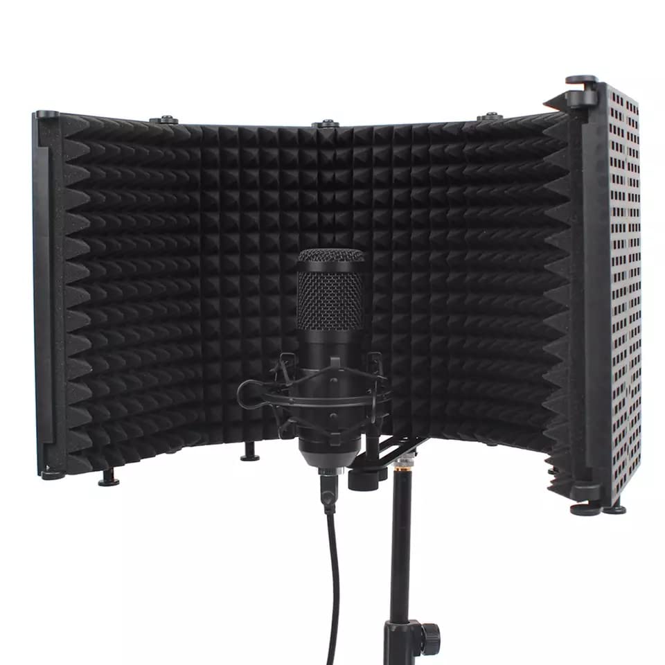 Microphone Sound Isolation| 5 Panel Shield |Portable Vocal Booth Box Reflection Filter for Mic