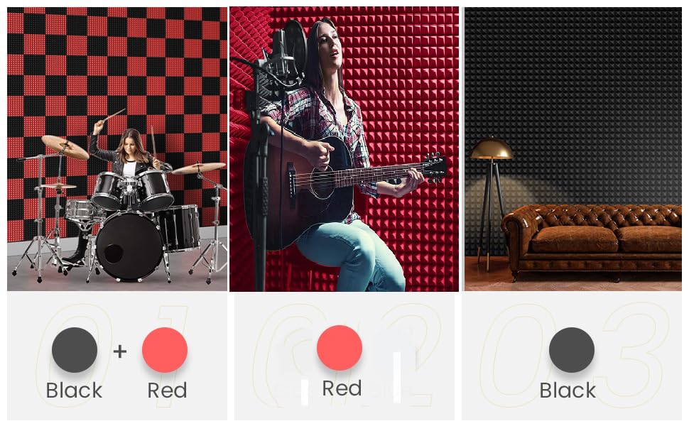 Acoustic Foams | Acoustic Panel Sheet |6x3 Ft. Sound Proof Foam for Wall (Pack of 6, Red & Black)