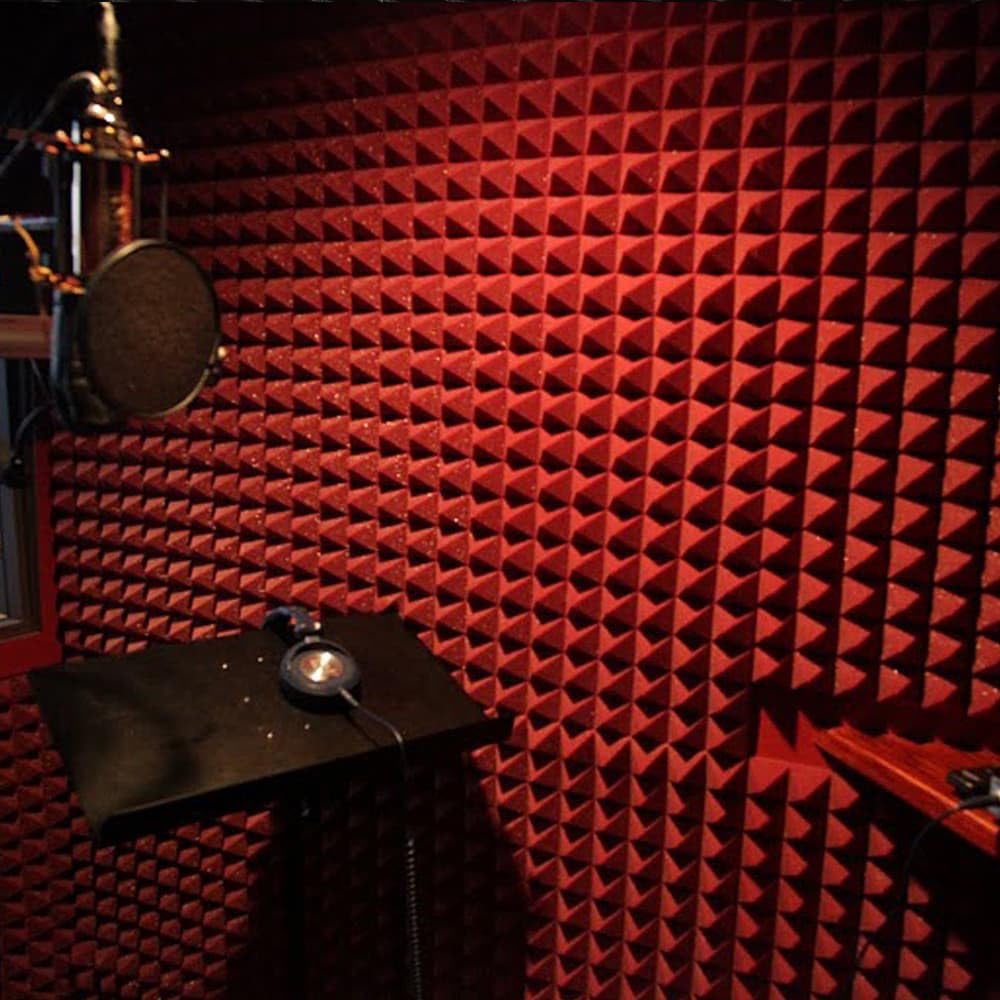 AMG Acoustics 12"x 12"x 2" Acoustic Foams |3D Structure Pyramid Sound Proofing Acoustic Panels (Red, Pack of 50)