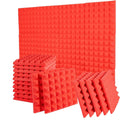AMG Acoustics 12"x 12"x 2" Acoustic Foams |3D Structure Pyramid Sound Proofing Acoustic Panels (Red, Pack of 50)