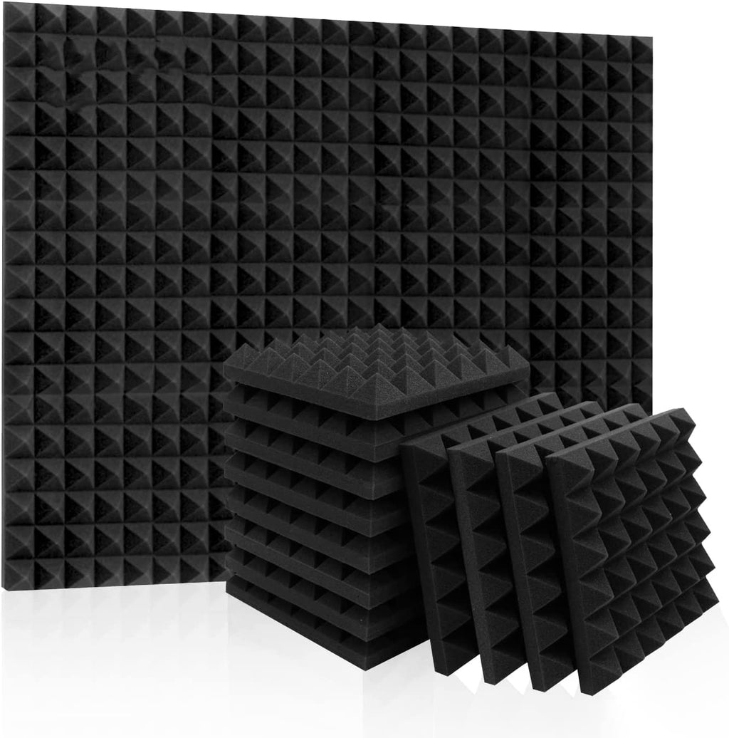 12x12x2 Inch Pyramid Acoustic Foam Panels High Density Noise Reduction Sound Proofing Studio Foam (Pack of 18, Black)