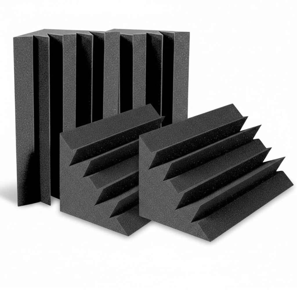 Pack of 4 Bass Traps Acoustic Foam| 50D High Density Corner Panels | 24x12x12 Inch Soundproofing Foam for Wall Studio Recording