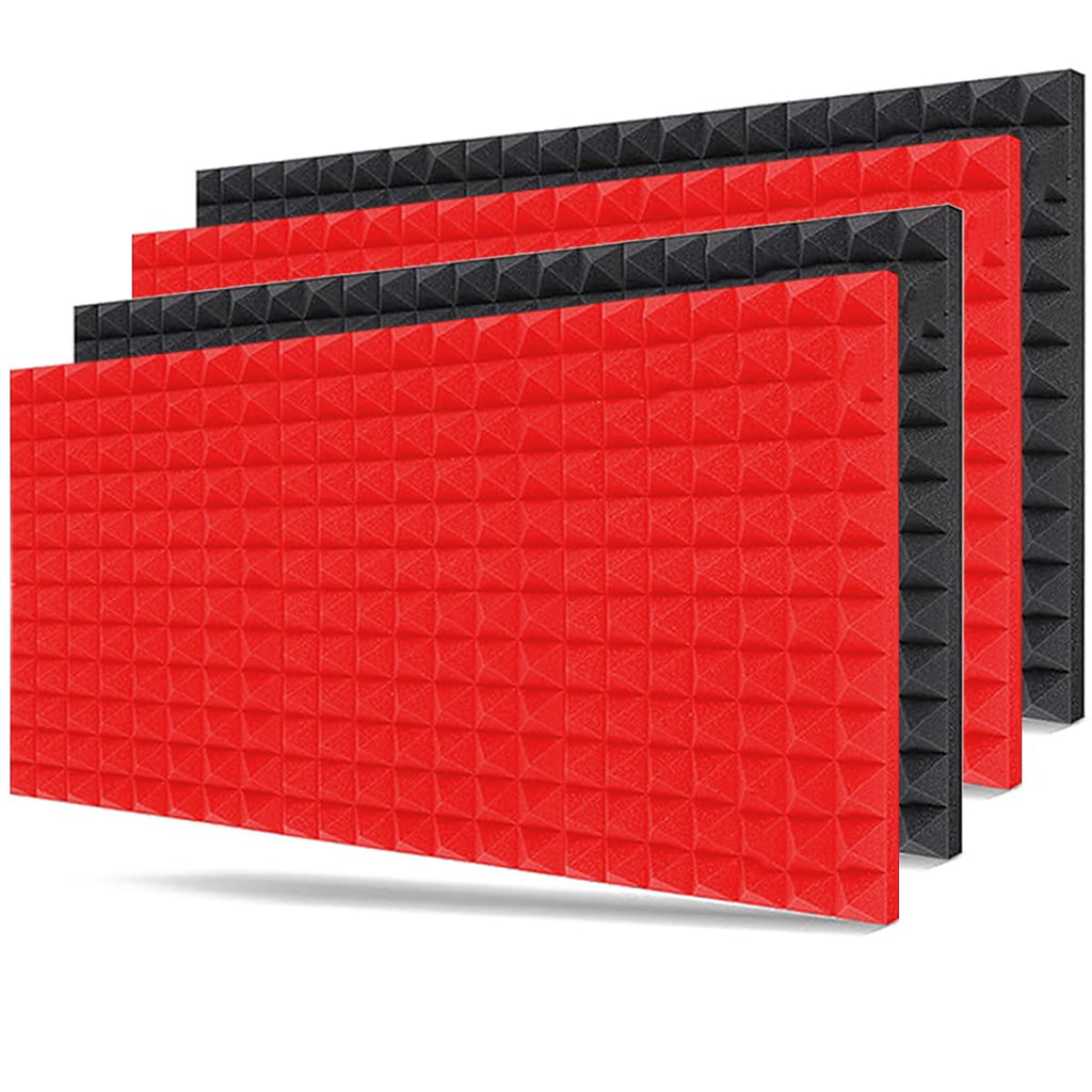 6x3 Ft. Acoustic Foam Panels| Sound Proof Foam for Wall Room Noise Reducer (Pack of 4, Red & Black)