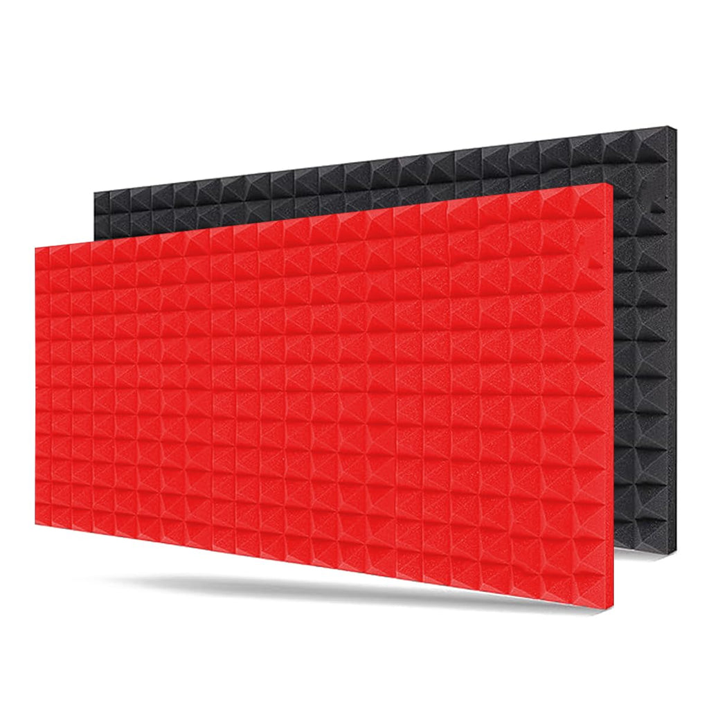 6x3 Ft. Acoustic Foam Panels| Sound Proof Foam for Wall Room Noise Reducer (Pack of 2, Red & Black)