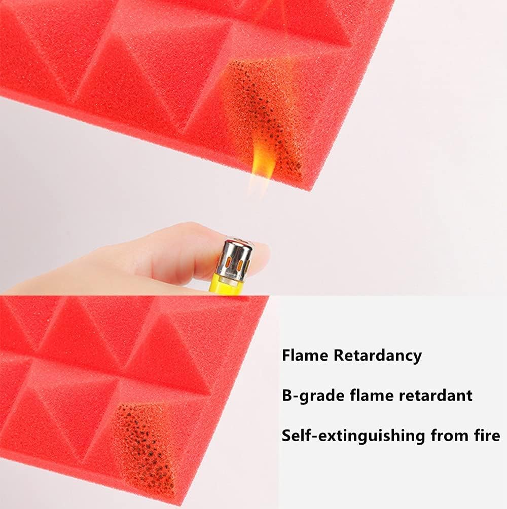 12"x 12" x 2" Acoustic Foam | High Density 3D Structure Pyramid Foam | Sound Proofing Acoustic Panels (Black & Red, Pack of 50)