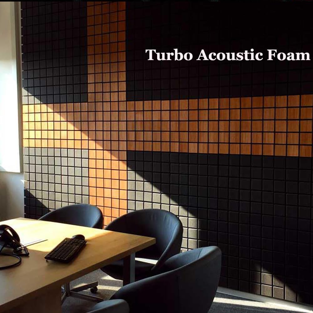 6x3 Ft. Turbo Acoustic Panels | High Density Sound Proof Foam for Wall Room Noise Reducer Acoustic Foams (Pack of 2, Black)