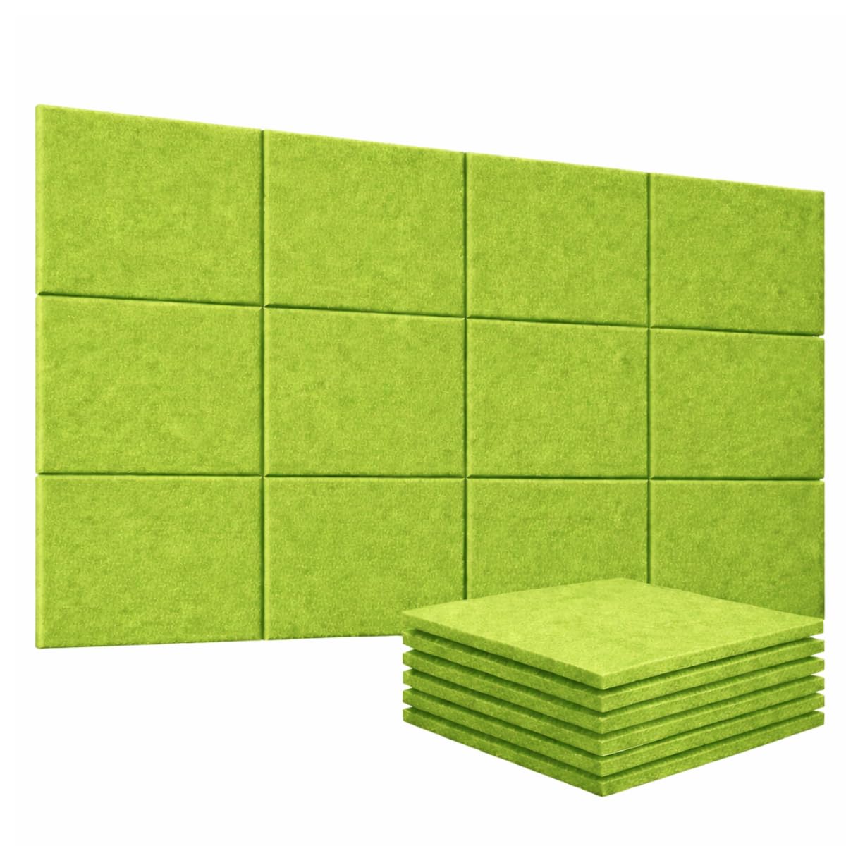 Acoustic Foams | 12 X 12 Inch Pet Acoustic Panels | 12 MM Thick Soundproofing Foam for Wall (Green, Pack of 18)