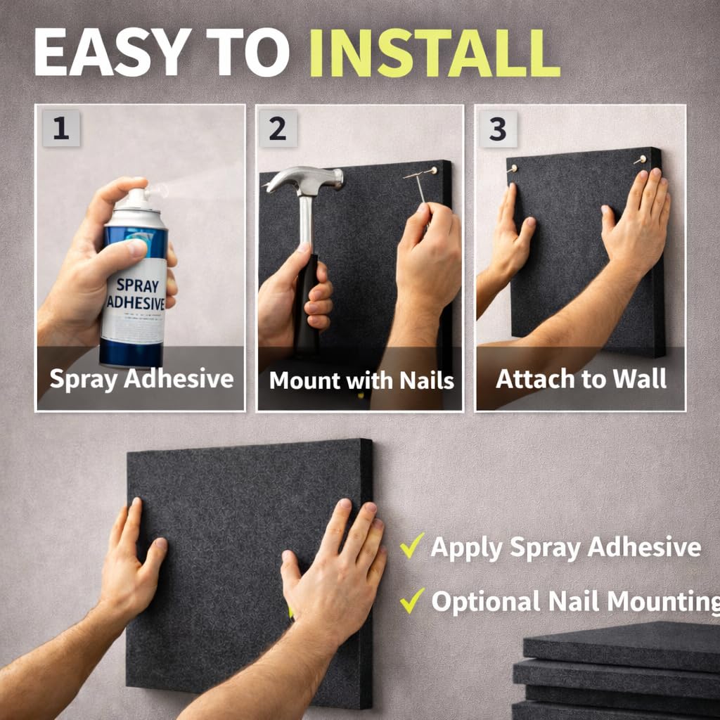 Acoustic Foams | 12 X 12 Inch Pet Acoustic Panels | 12 MM Soundproofing Foam for Wall (Grey, Pack of 6)