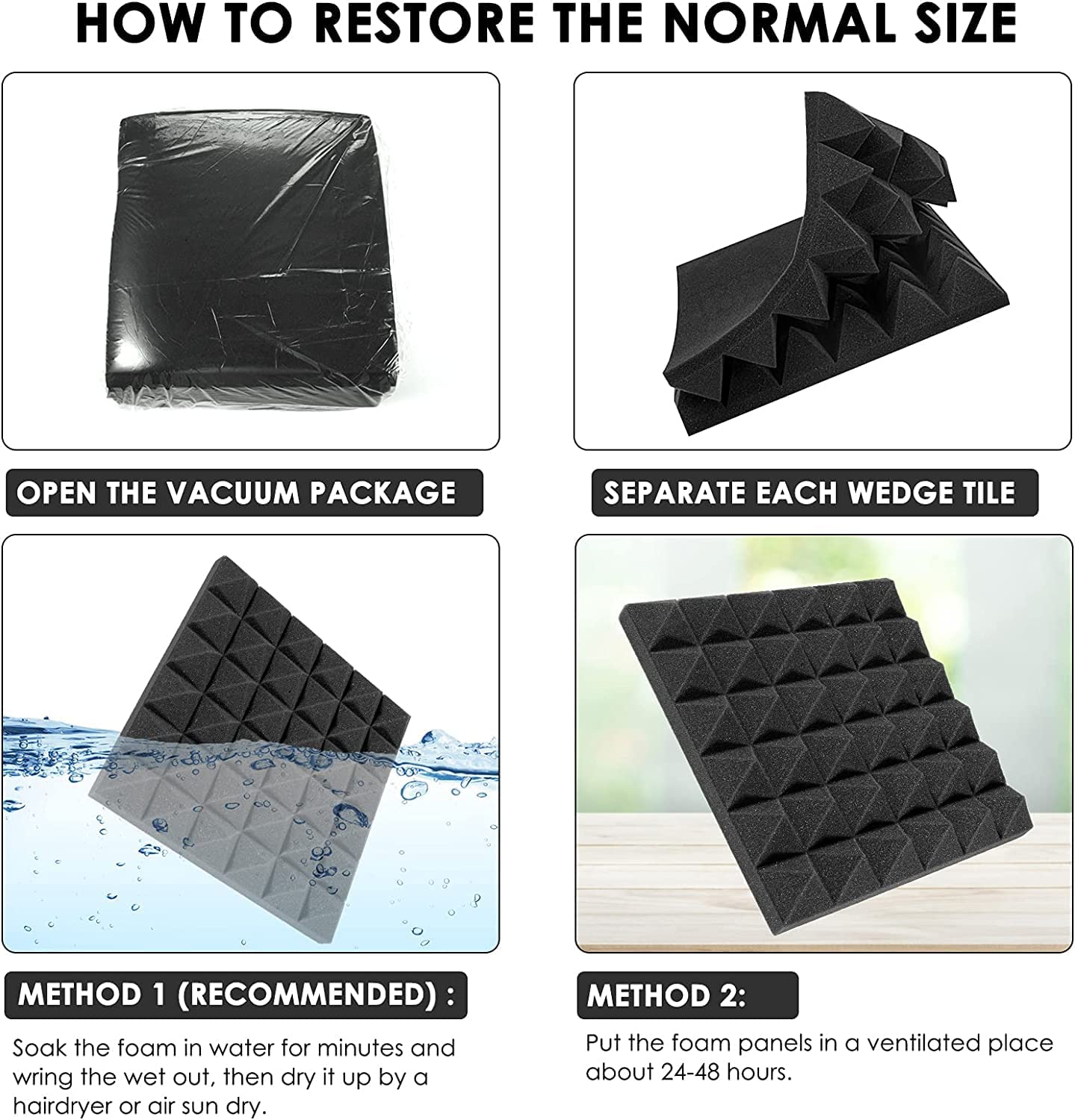Acoustic Foams | High Density 3D Structure Pyramid Foam| 12"x 12" x 2" Sound Proofing Acoustic Panels (Black, Pack of 50)