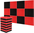 (PACK OF 12) Acoustic Foam Panels| Pyramid Foam | High Density Sound Proof Foam Panels for Wal (RED & BLACK)