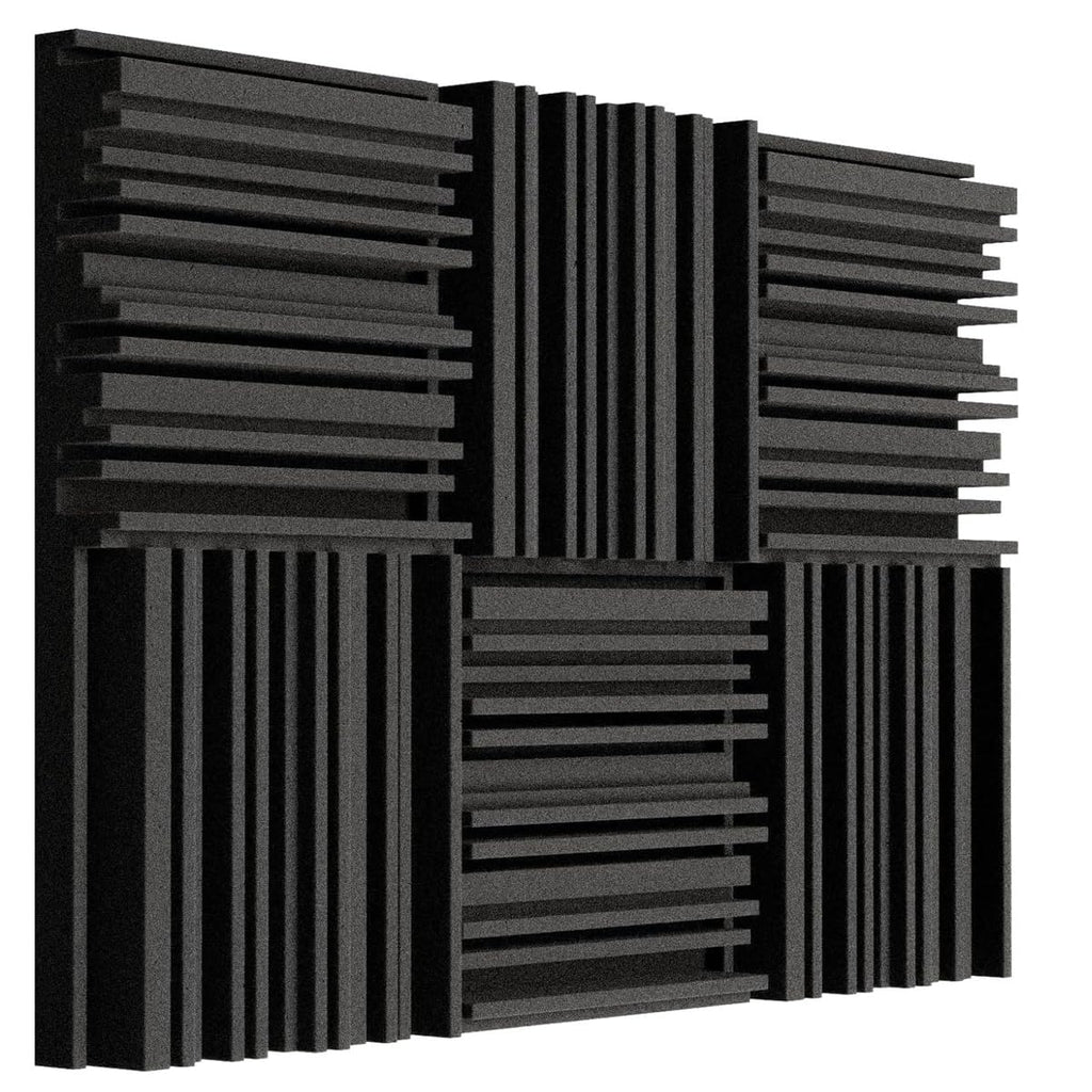 Pack of 6 Acoustic Foams| 2"x12"x12" Line Diffuser Foam| Sound Proof for Wall Room Periodic Groove Structure (Black)