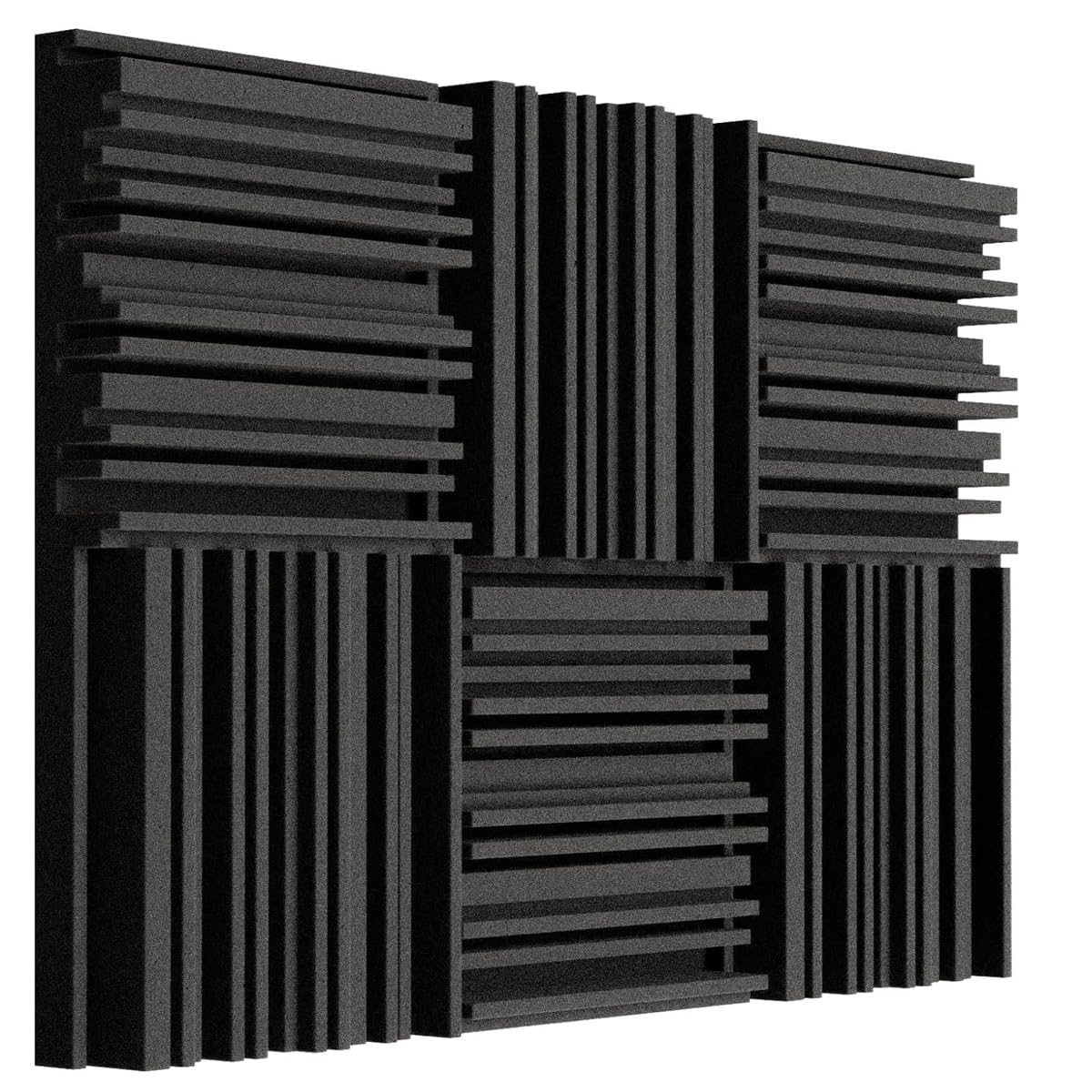 Pack of 6 Acoustic Foams| 2"x12"x12" Line Diffuser Foam| Sound Proof for Wall Room Periodic Groove Structure (Black)