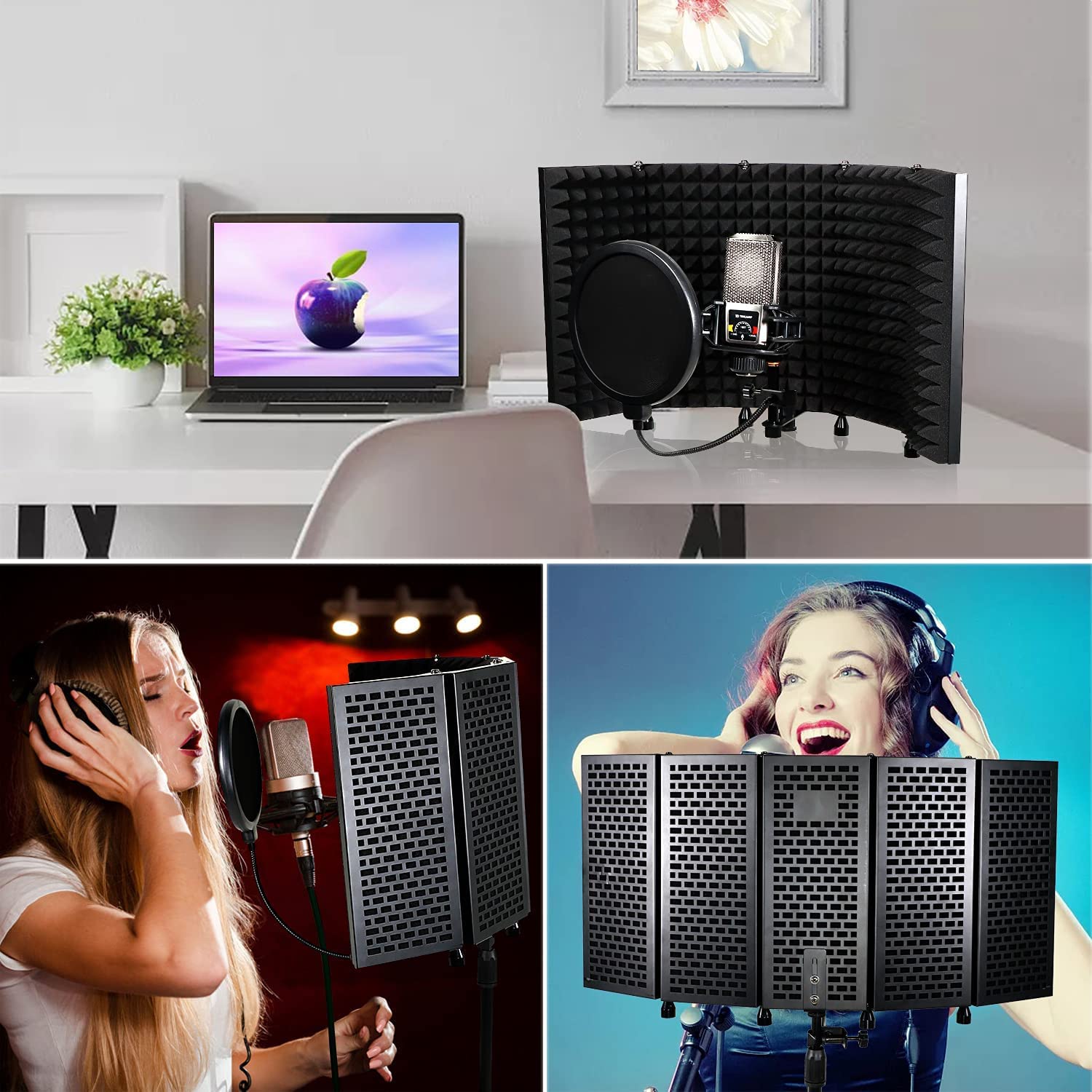 5 Panel Microphone Isolation Shield with Pop Filter | Reflection Filter for Mic | Vocal Booth for Recording