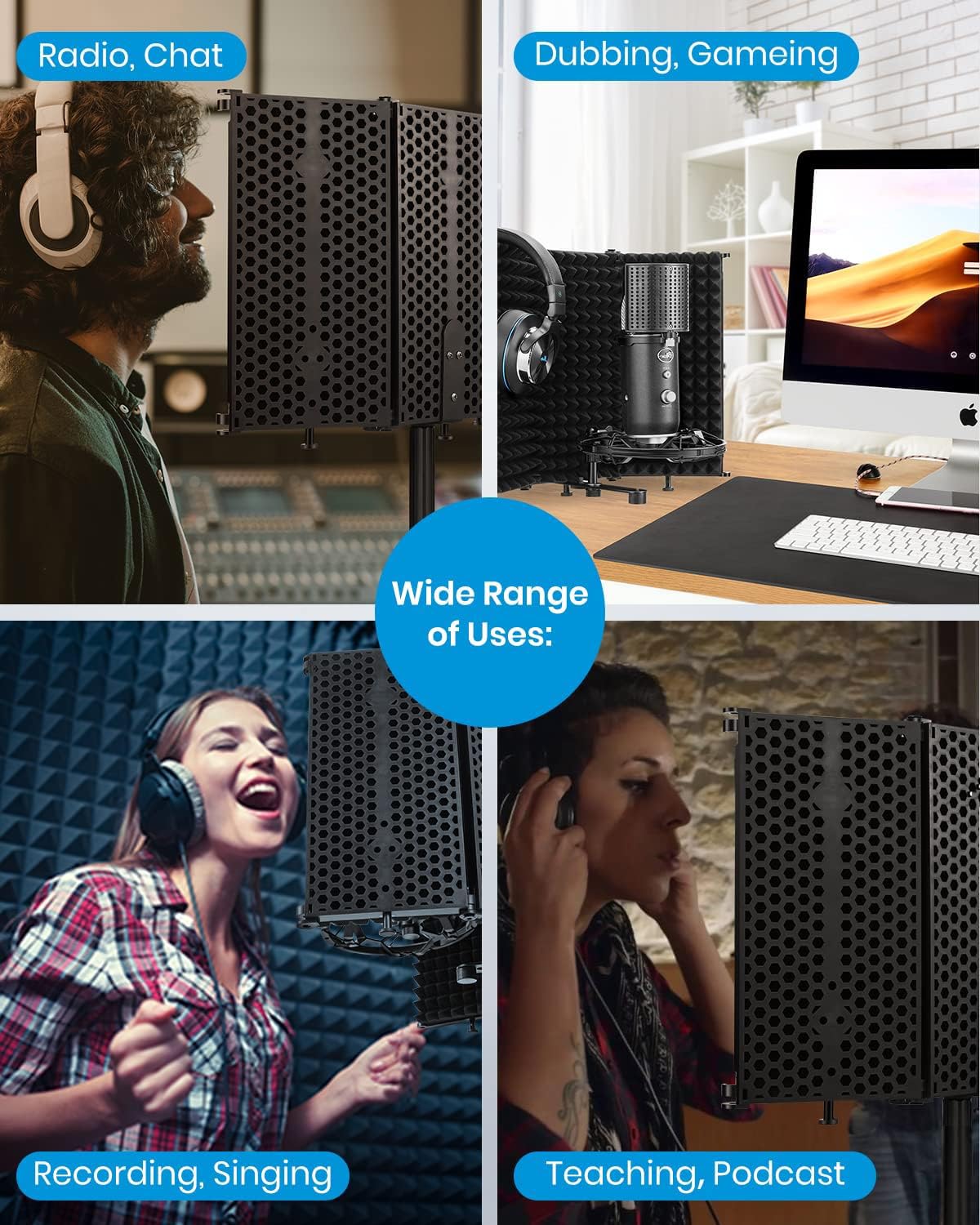 3 Panel Microphone Isolation shield | Sound Proof Foam | Vocal Booth Panel | reflection filter for Studio Recording