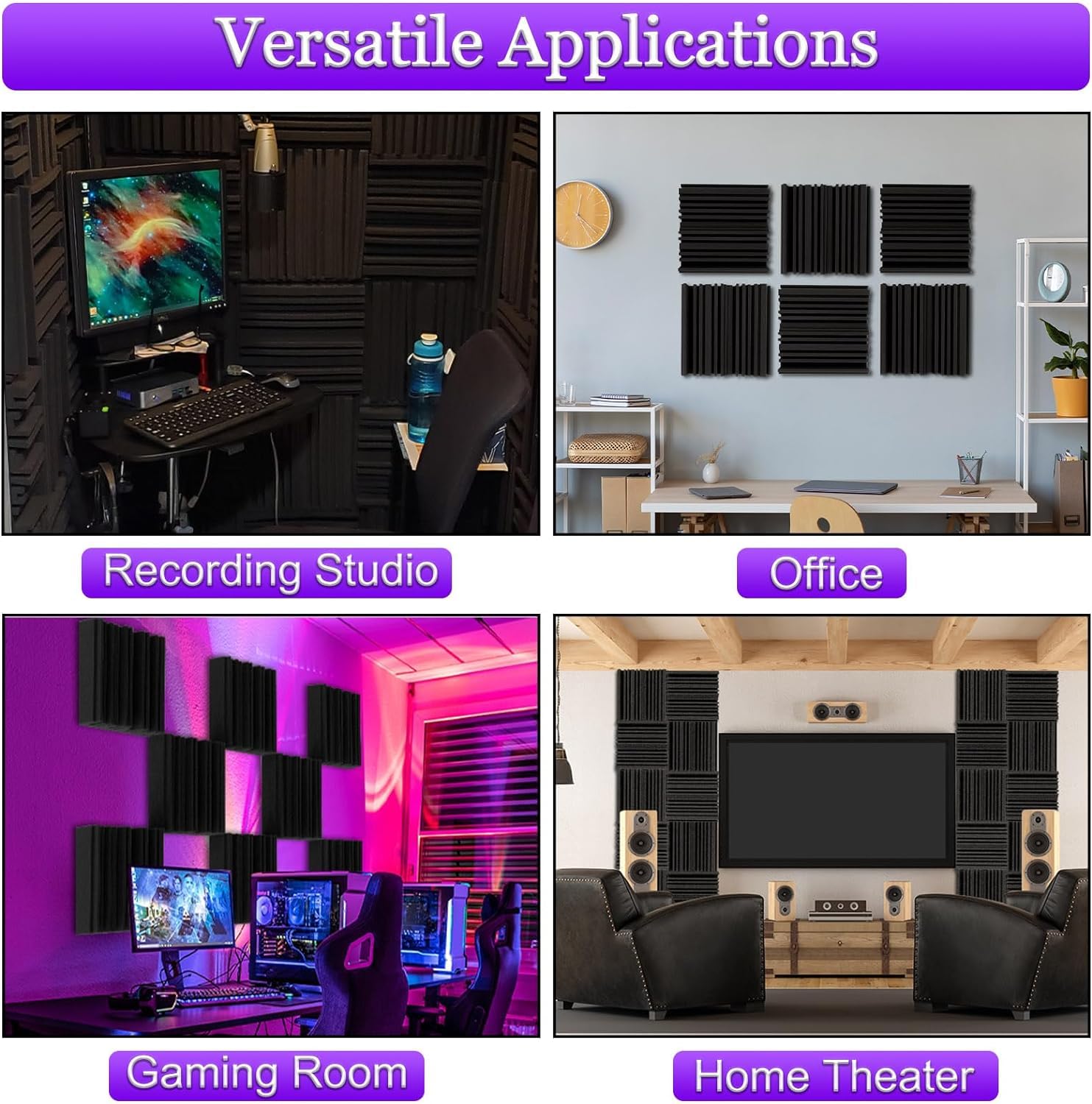 Acoustic Foams | Line Diffuser Foam Wall Panel Studio Sound Absorber Periodic Groove Structure (Pack of 12, Black)