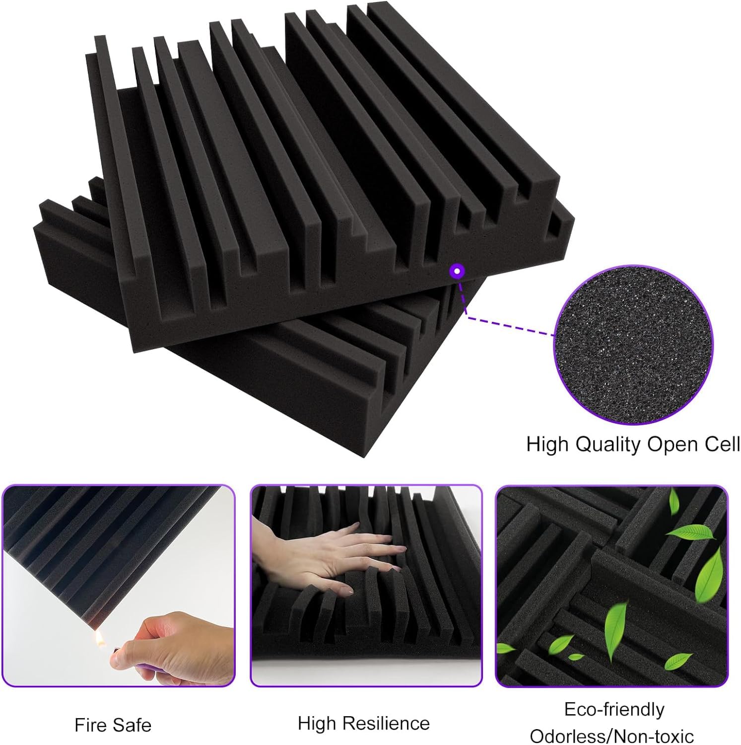 Pack of 72 Acoustic Foams| 2"x12"x12" Line Diffuser Foam| Sound Proof for Wall Room Periodic Groove Structure (Black)