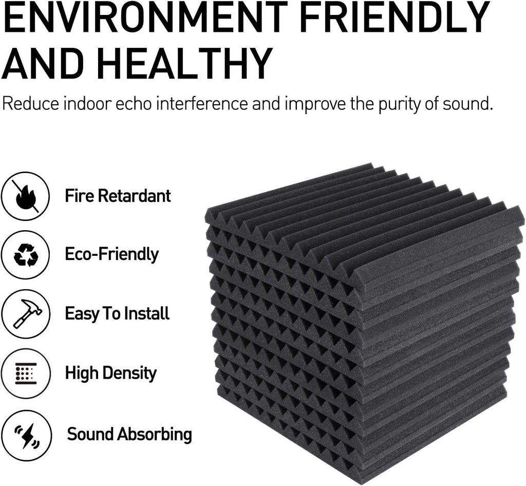 Acoustic Foams 12"x12"x2" Wedge Acoustic Panels Noise Reducer for Home Studio Recording (Pack of 12, Black)