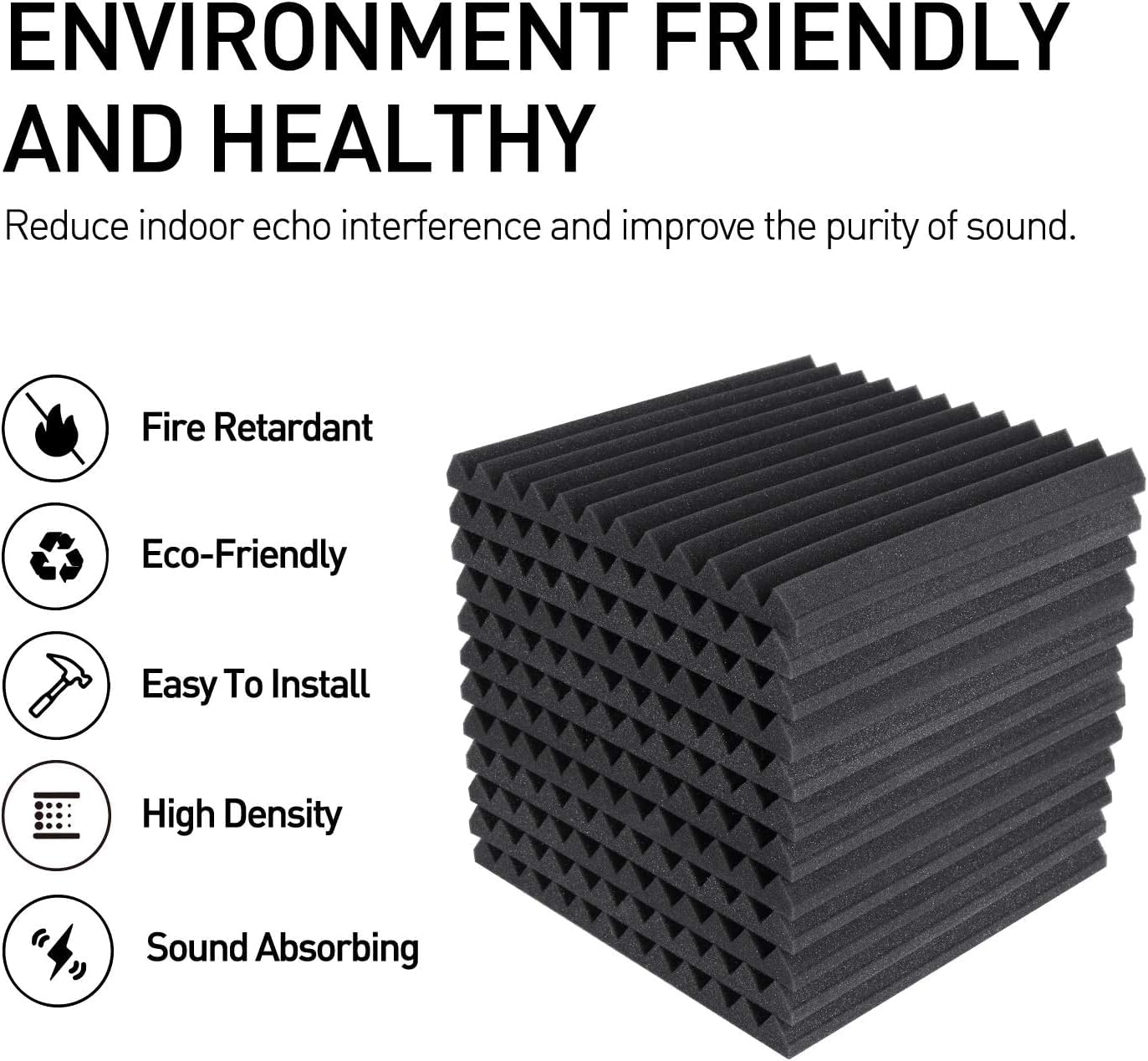 Pack of 24 Acoustic Foams |12"x12"x2" Wedge Acoustic Panels for Home Studio Recording (Black)