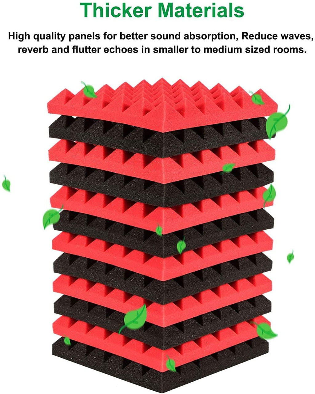 12"x 12" x 2" Acoustic Foam | High Density 3D Structure Pyramid Foam | Sound Proofing Acoustic Panels (Black & Red, Pack of 50)