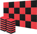 12"x 12" x 2" Acoustic Foam | High Density 3D Structure Pyramid Foam | Sound Proofing Acoustic Panels (Black & Red, Pack of 50)