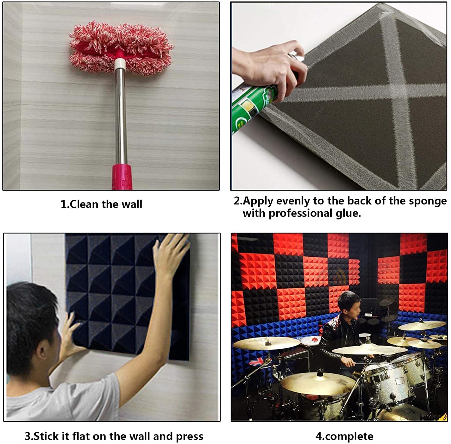 (PACK OF 12) Acoustic Foam Panels| Pyramid Foam | High Density Sound Proof Foam Panels for Wal (RED & BLACK)