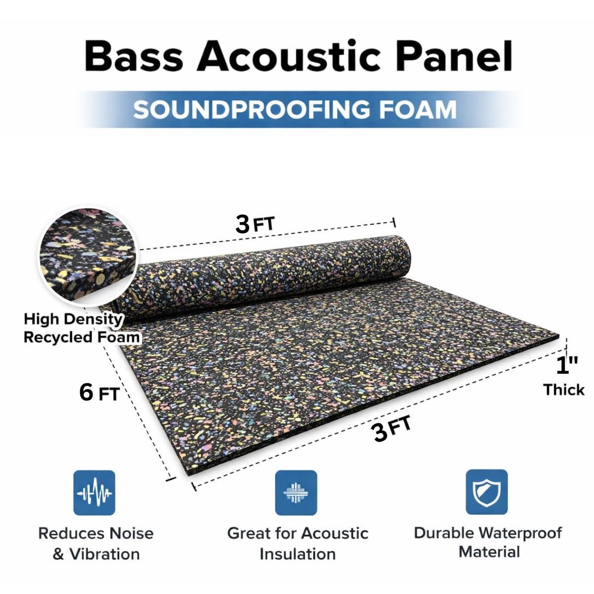 25mm High Density Acoustic Foam | (Pack of 1) 6 X 3 Ft Soundproofing & Echo Reduction Foam for Recording Studio