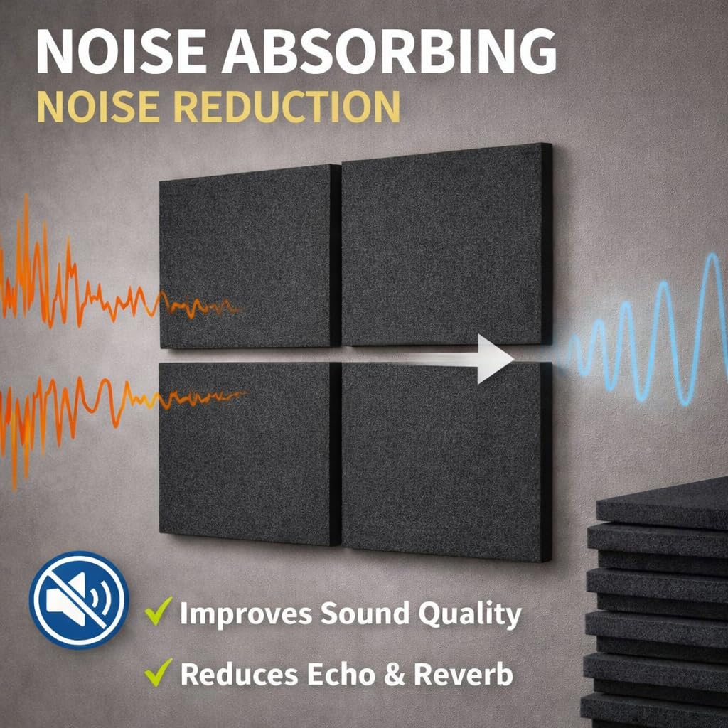 Acoustic Foams | 12 X 12 Inch Pet Acoustic Panels | 12 MM Soundproofing Foam for Wall (Grey, Pack of 6)