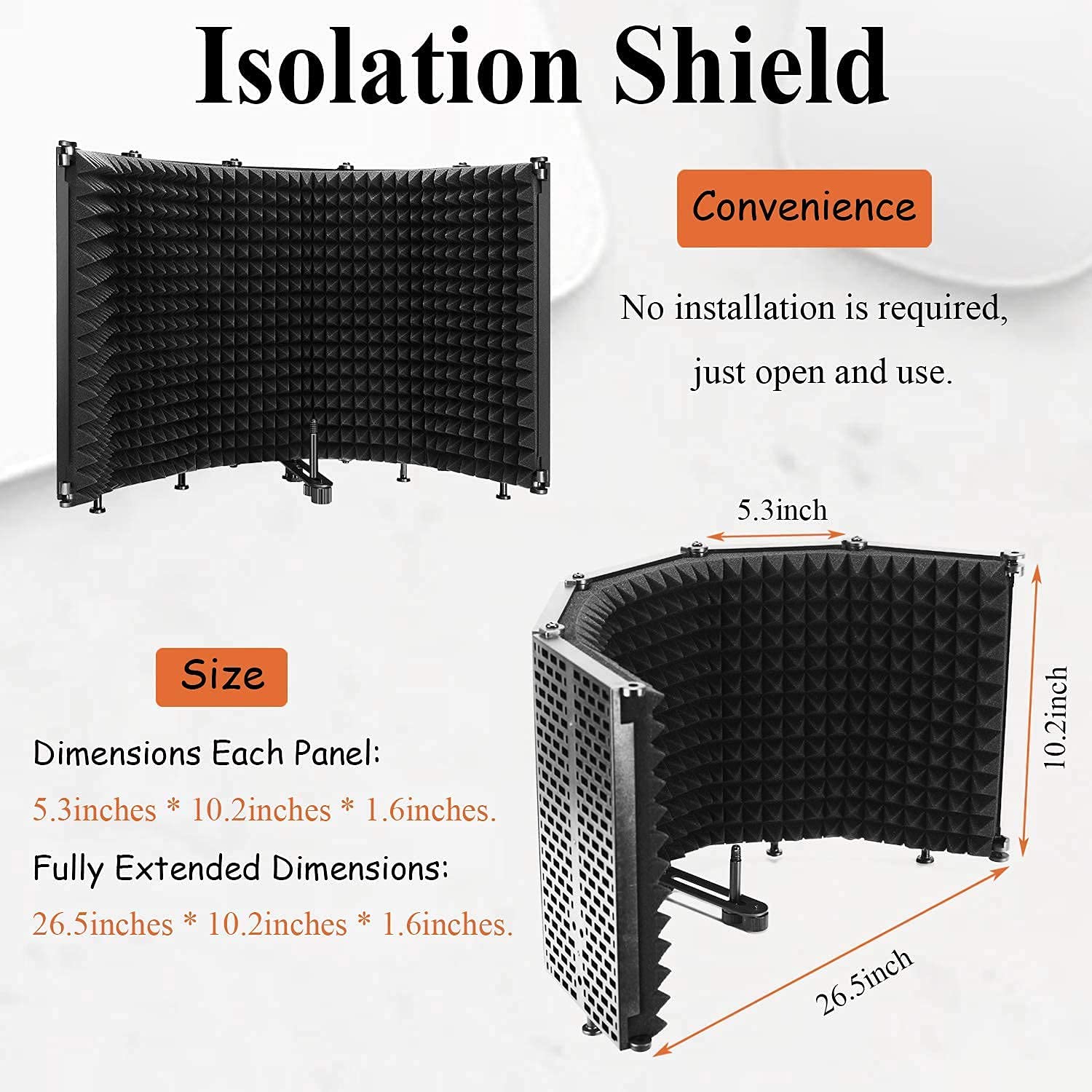 Microphone Sound Isolation| 5 Panel Shield |Portable Vocal Booth Box Reflection Filter for Mic