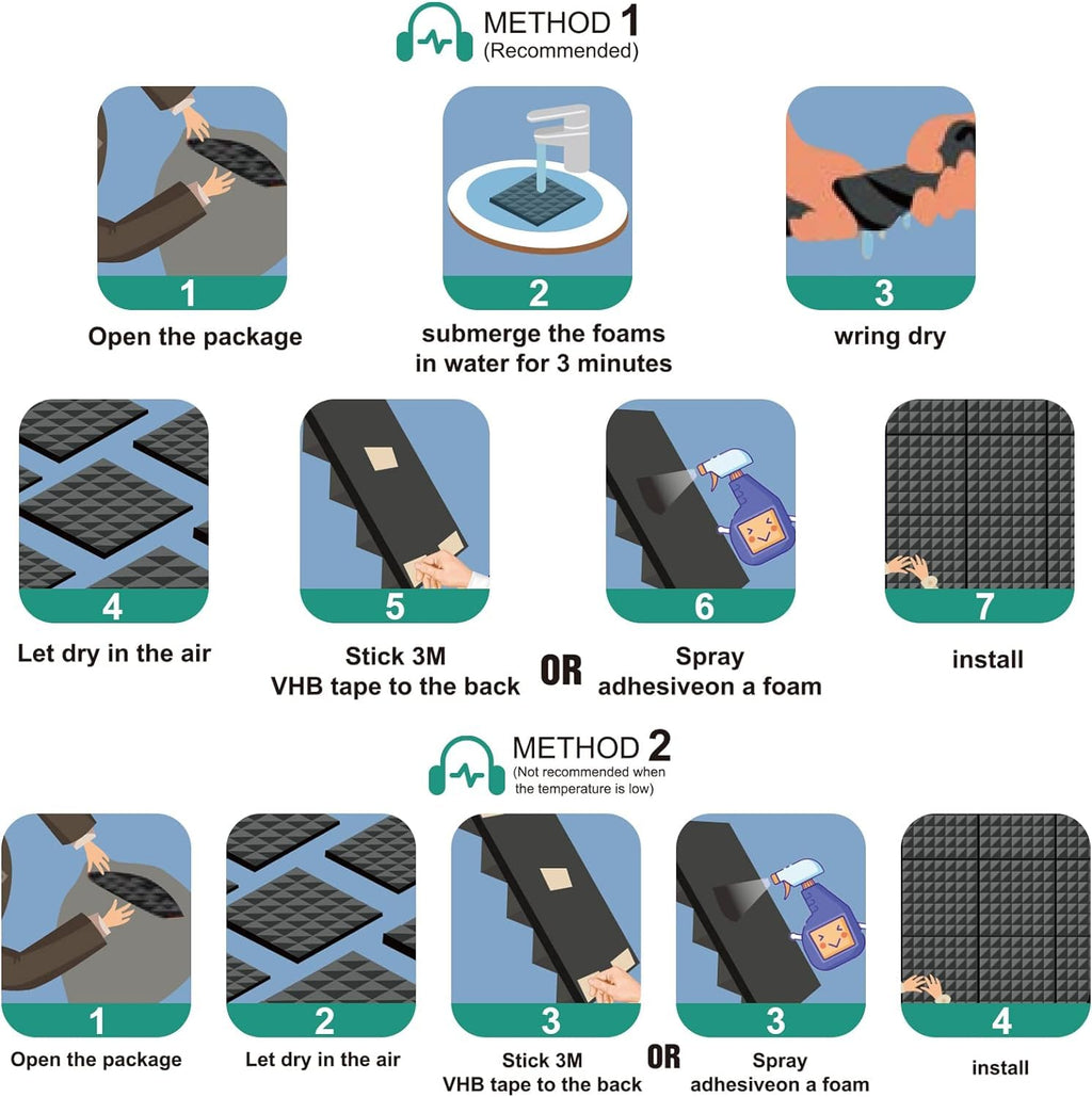 Acoustic Foams | High Density 3D Structure Pyramid Foam| 12"x 12" x 2" Sound Proofing Acoustic Panels (Black, Pack of 50)