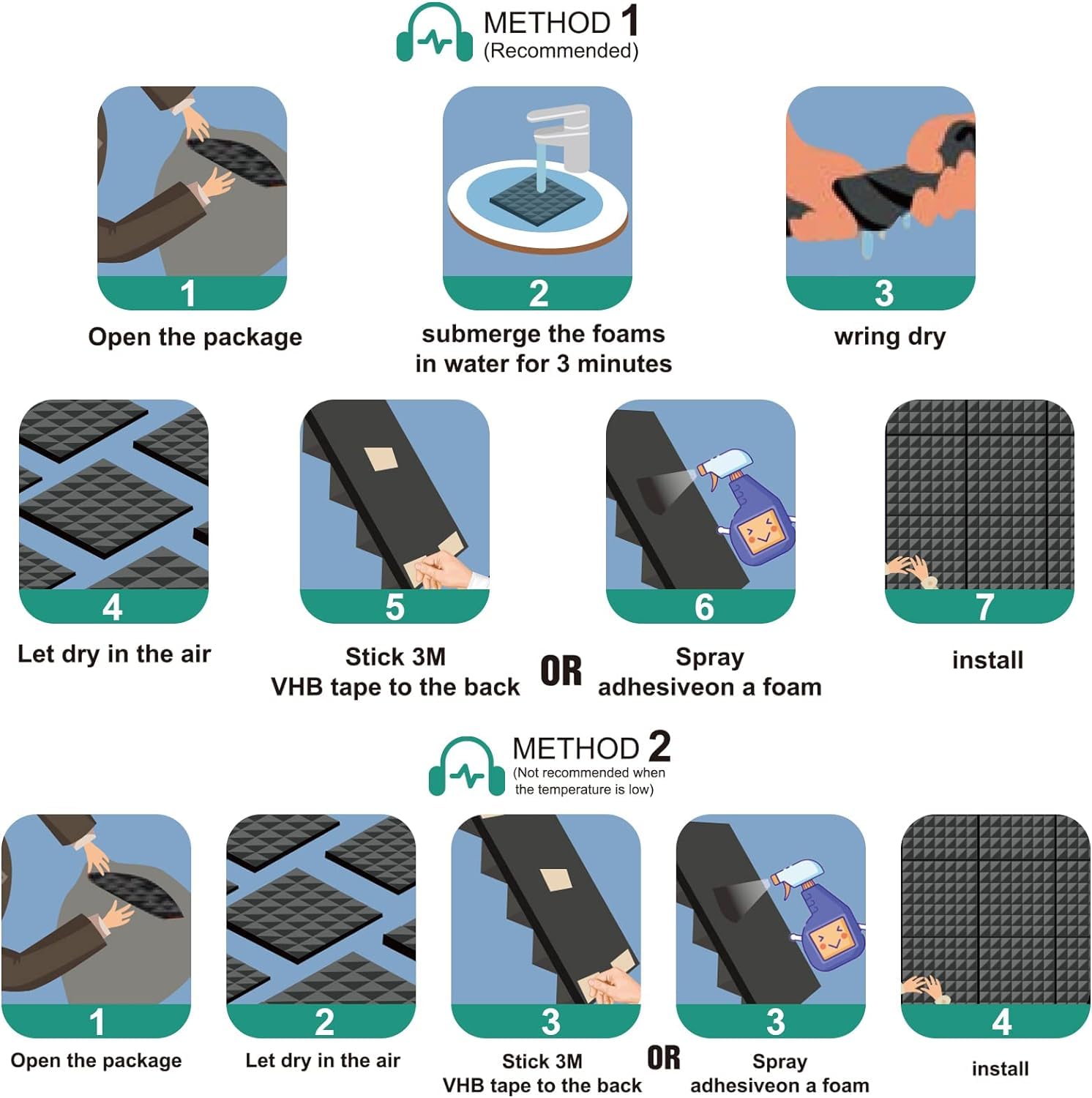 Acoustic Foams | High Density 3D Structure Pyramid Foam| 12"x 12" x 2" Sound Proofing Acoustic Panels (Black, Pack of 50)