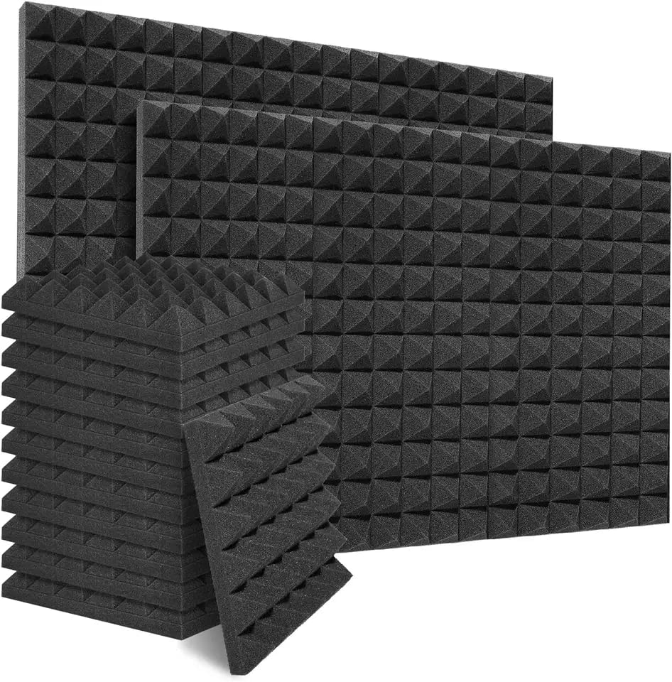 Acoustic Foams 12x12x2 Inch Pyramid Panels High Density Sound Proof Foam Panels for Wall Studio Foam (Pack of 24,Black)