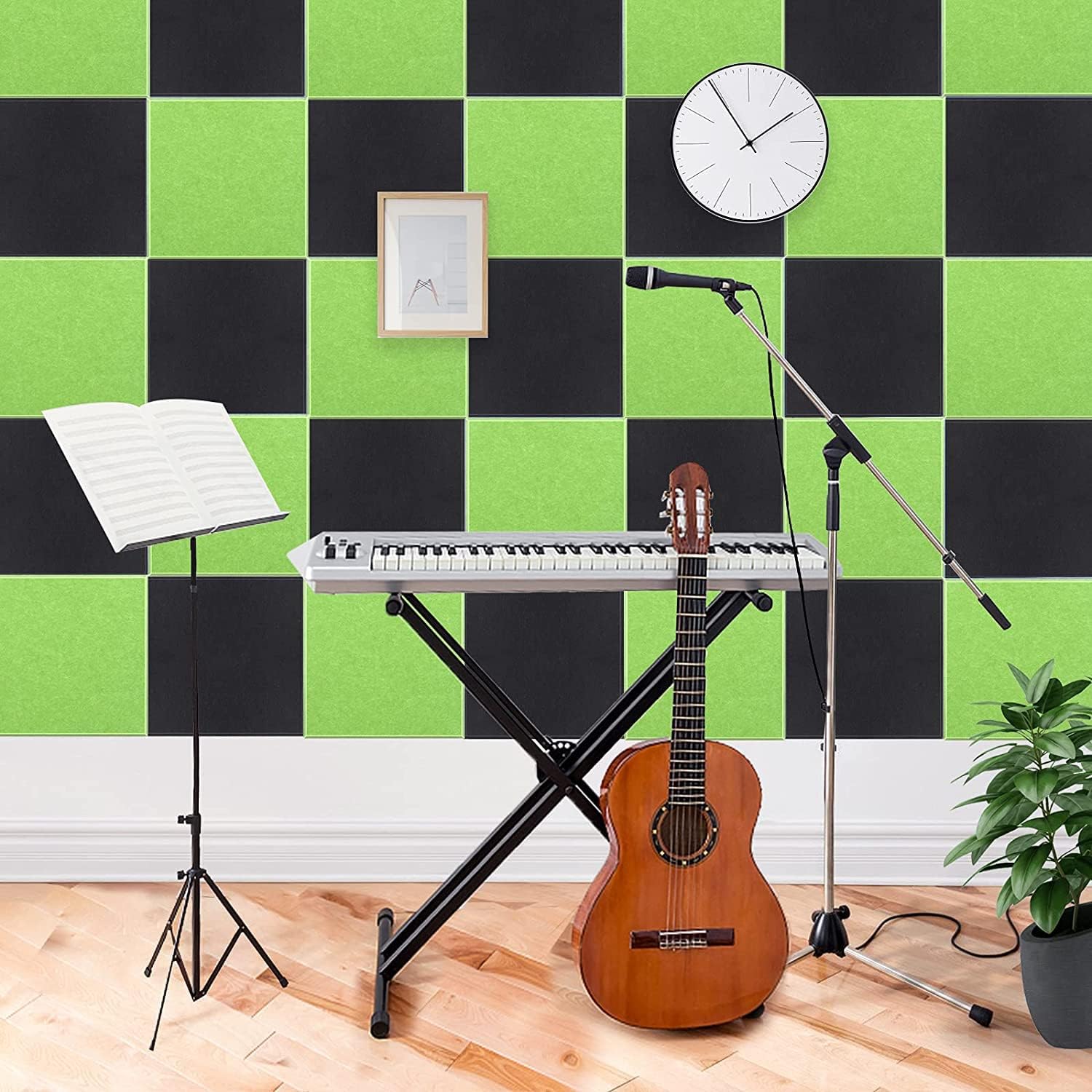 Acoustic Foams | 12 X 12 Inch Pet Acoustic Panels | 12 MM Thick Soundproofing Foam for Wall (Green, Pack of 18)