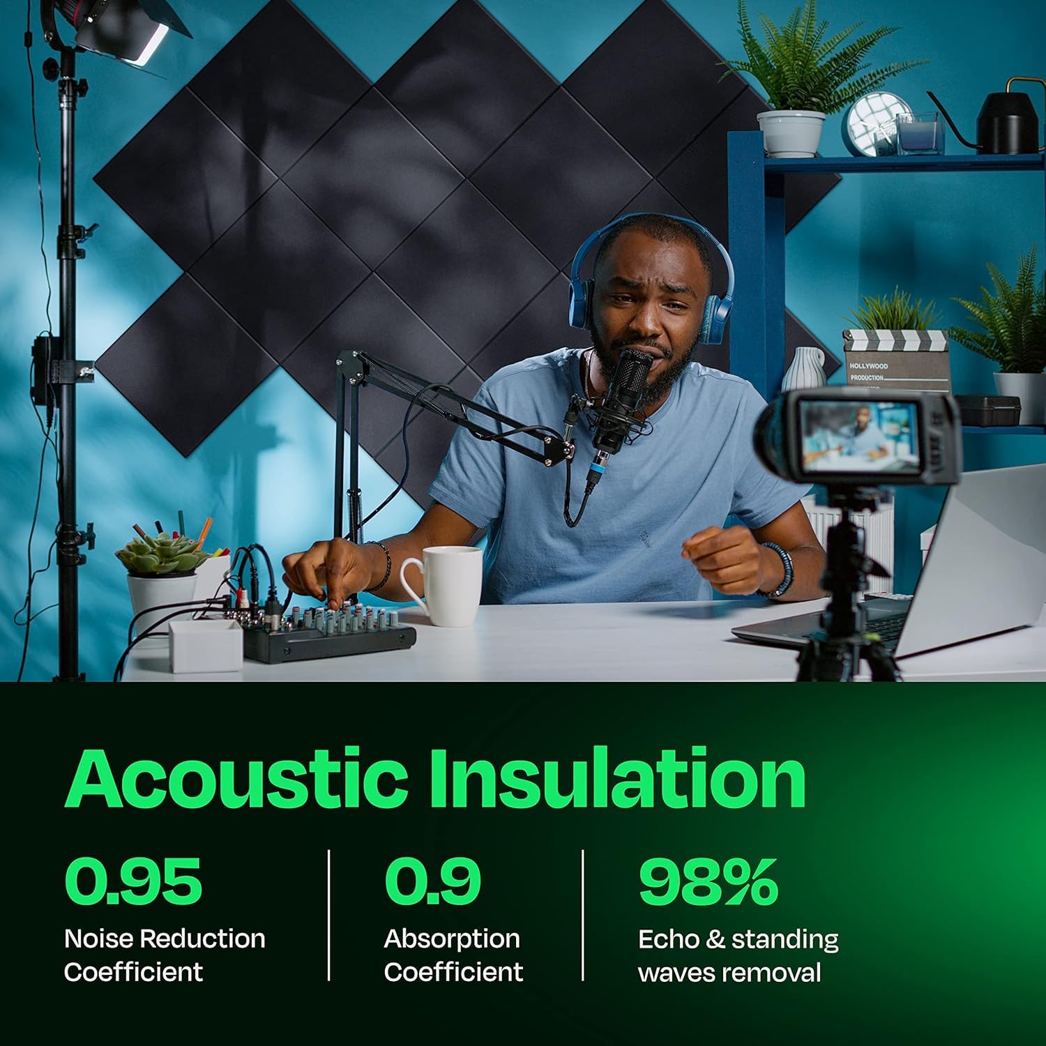 12 X 12 Inch Acoustic Foams| Pet Acoustic Panels| Soundproofing Foam for Wall (Black, Pack of 6)