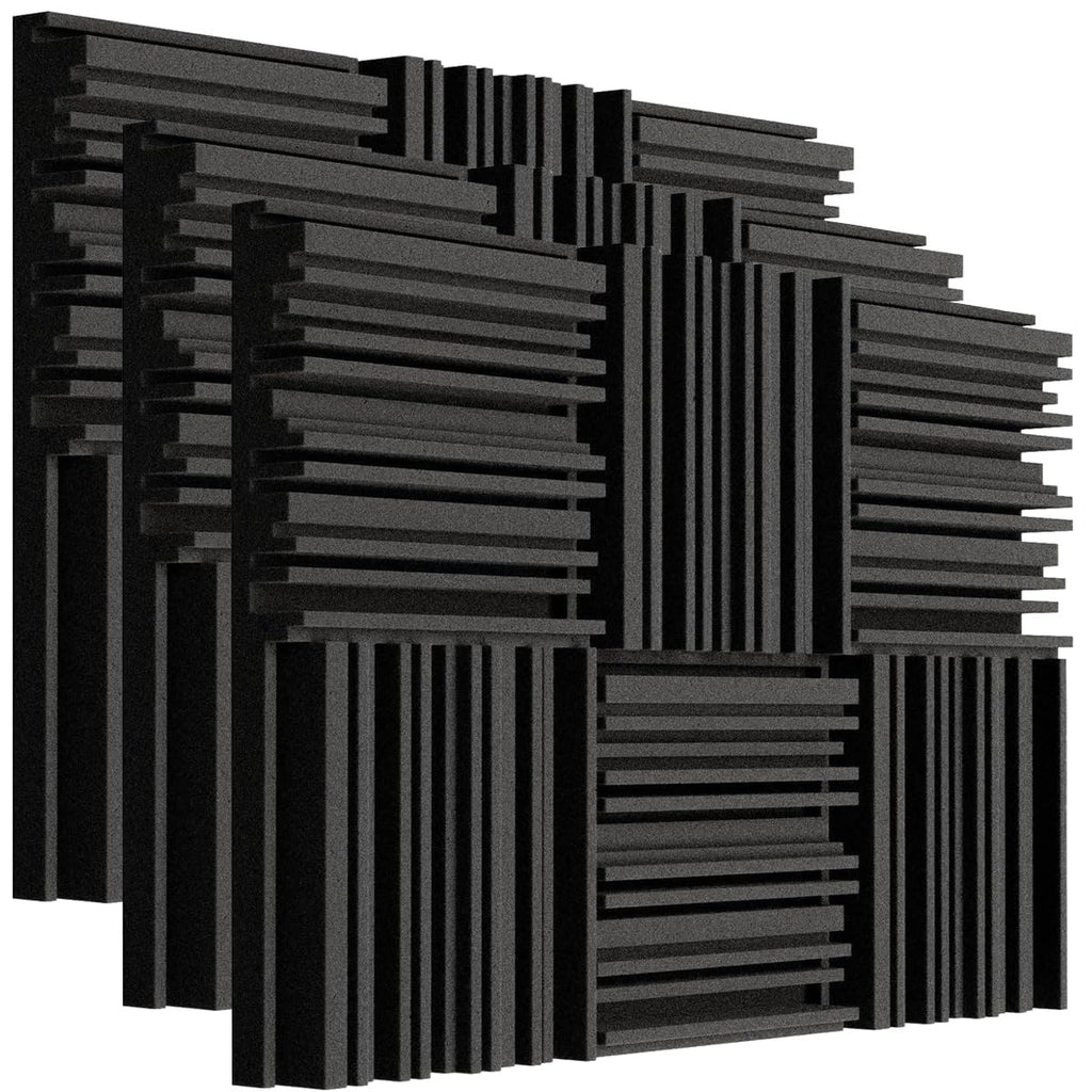 Pack of 18 Acoustic Foams| 2"x12"x12" Line Diffuser Foam| Sound Proof for Wall Room Periodic Groove Structure (Black)