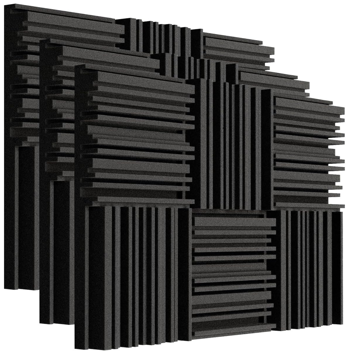 Pack of 18 Acoustic Foams| 2"x12"x12" Line Diffuser Foam| Sound Proof for Wall Room Periodic Groove Structure (Black)
