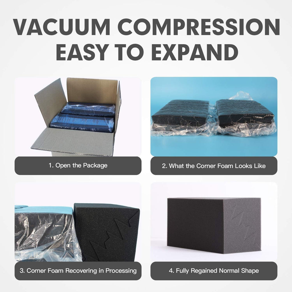 24x12x12 Inch Bass Traps Acoustic Foam| 50D High Density Corner Panels | Soundproofing Foam for Wall Home Studio Recording (Pack of 2)