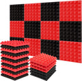 12x12x2 Inch Pyramid Acoustic Foam Panels High Density Noise Reduction Sound Proofing Studio Foam (Pack of 18, Black&Red)