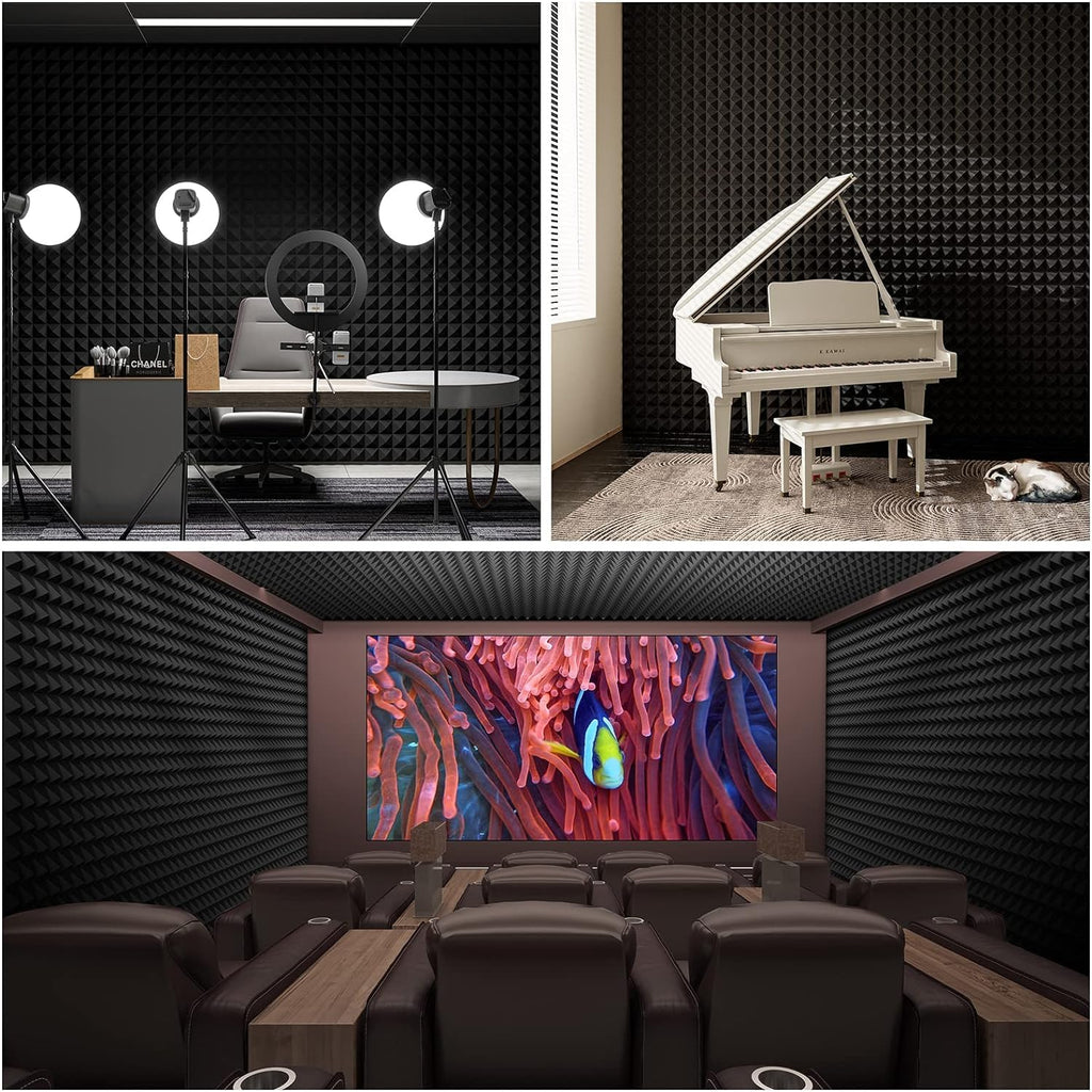 Acoustic Foams | High Density 3D Structure Pyramid Foam| 12"x 12" x 2" Sound Proofing Acoustic Panels (Black, Pack of 50)
