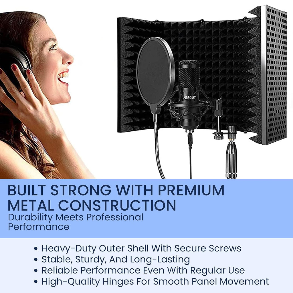 Microphone Sound Isolation| 5 Panel Shield |Portable Vocal Booth Box Reflection Filter for Mic