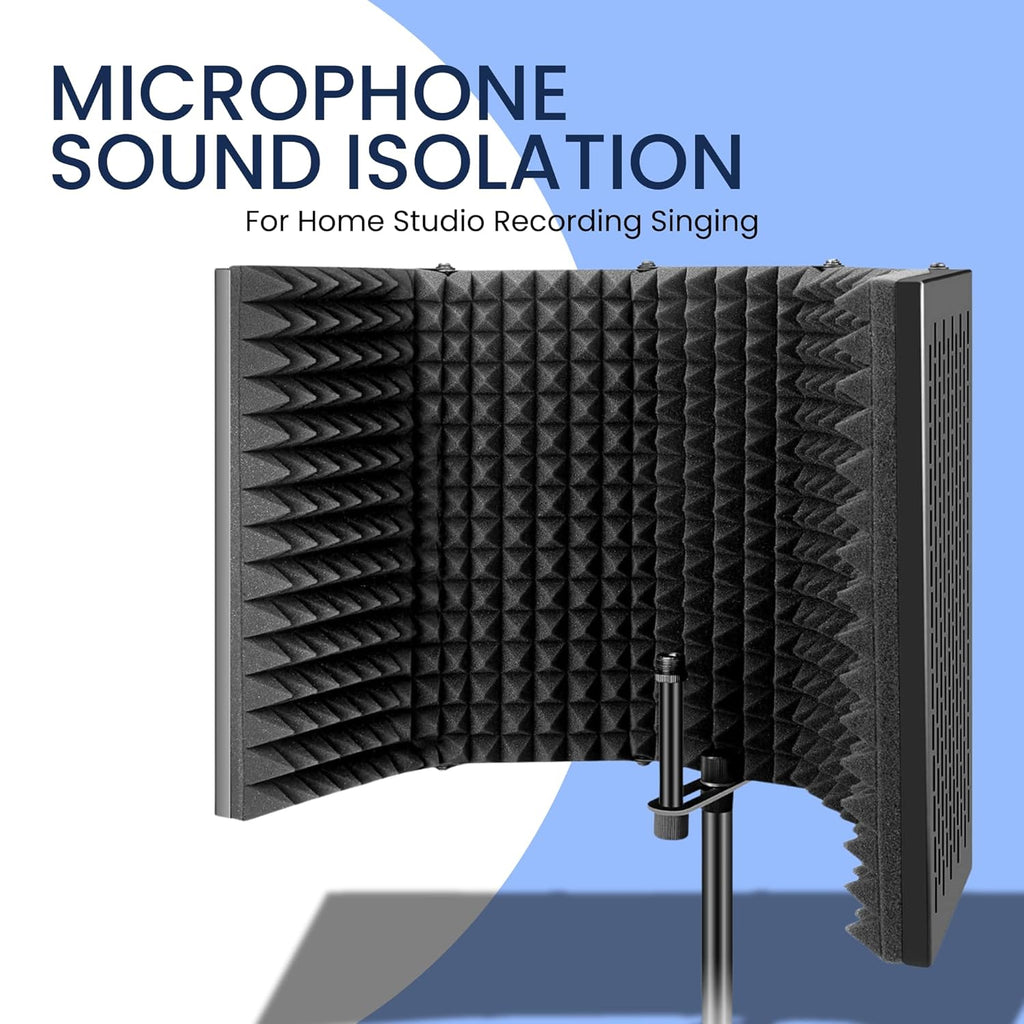 Microphone Sound Isolation| 5 Panel Shield |Portable Vocal Booth Box Reflection Filter for Mic