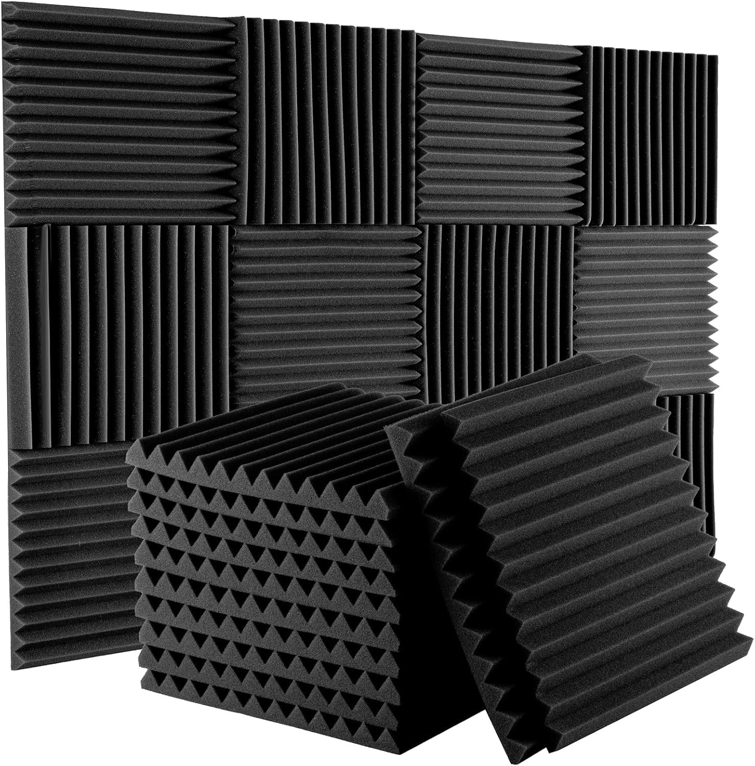 Pack of 24 Acoustic Foams |12"x12"x2" Wedge Acoustic Panels for Home Studio Recording (Black)