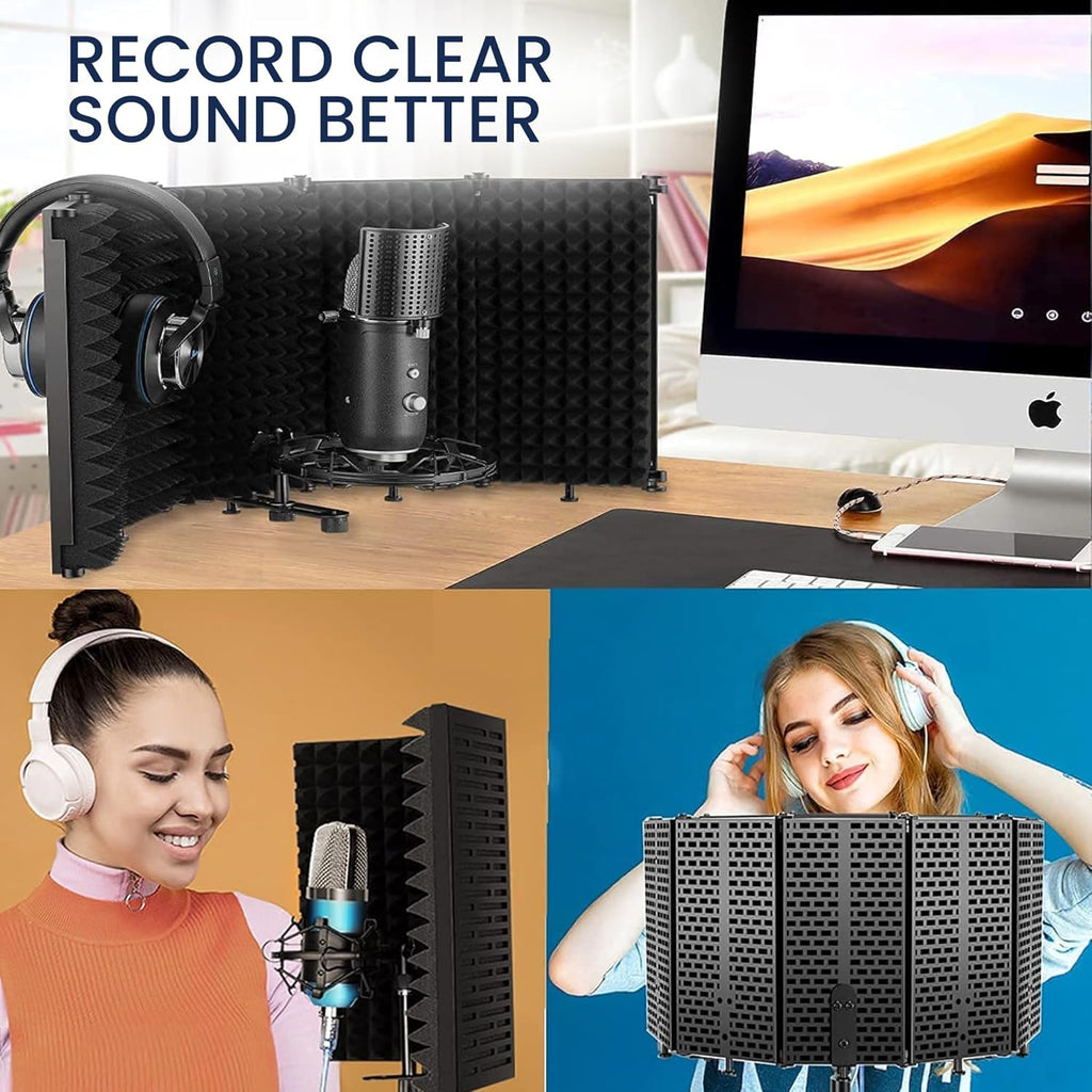 Microphone Sound Isolation| 5 Panel Shield |Portable Vocal Booth Box Reflection Filter for Mic