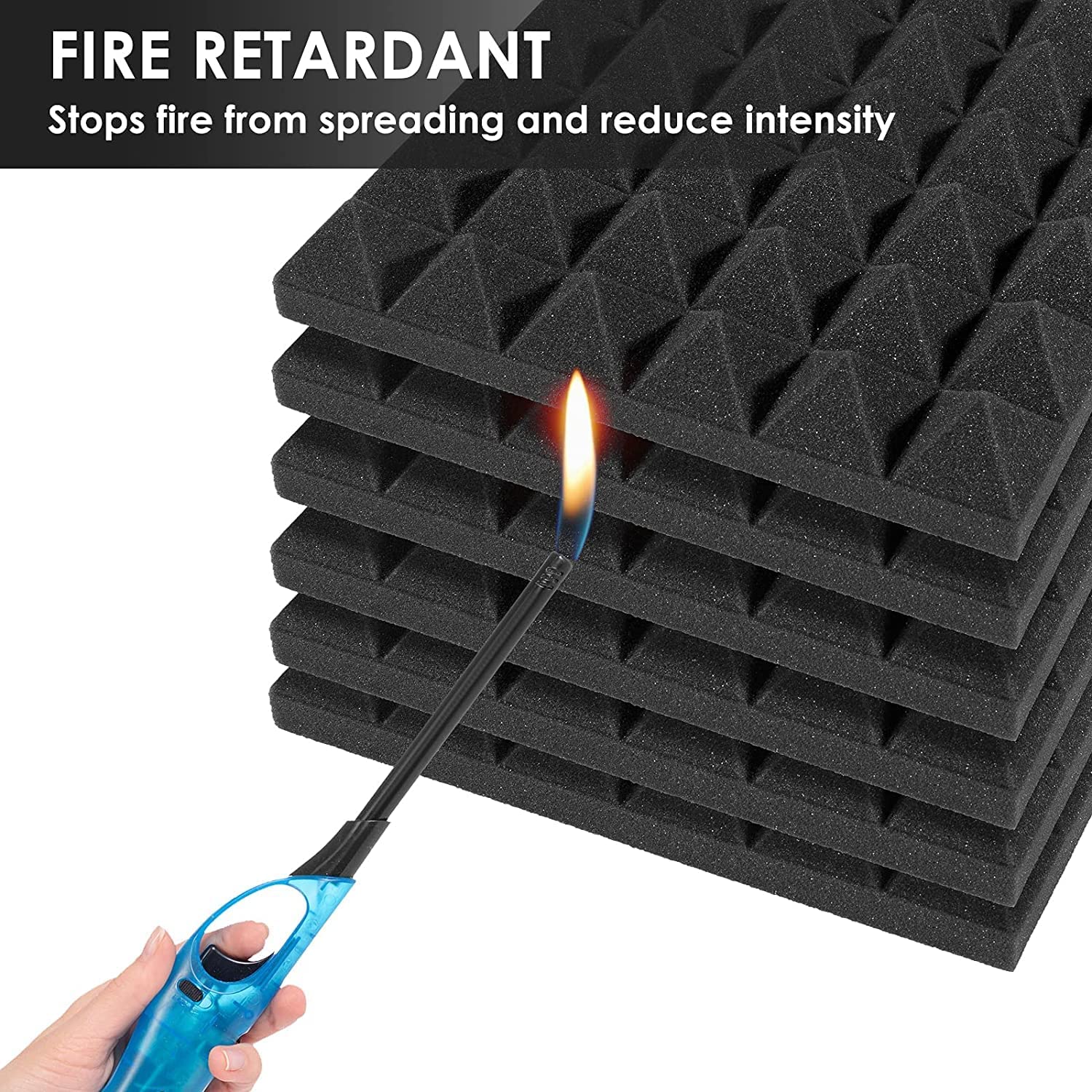 Acoustic Foams | High Density 3D Structure Pyramid Foam| 12"x 12" x 2" Sound Proofing Acoustic Panels (Black, Pack of 50)