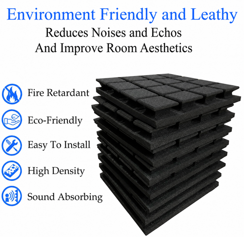 (Pack of 6) 12x 12 x 2 Inch Turbo Acoustic Foam Panels (Black)